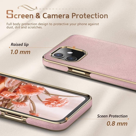 LOHASIC Pink Gold Premium Leather Slim Fit Classic Soft Grip iPhone 12 Mini Case - Picture 7 of 9